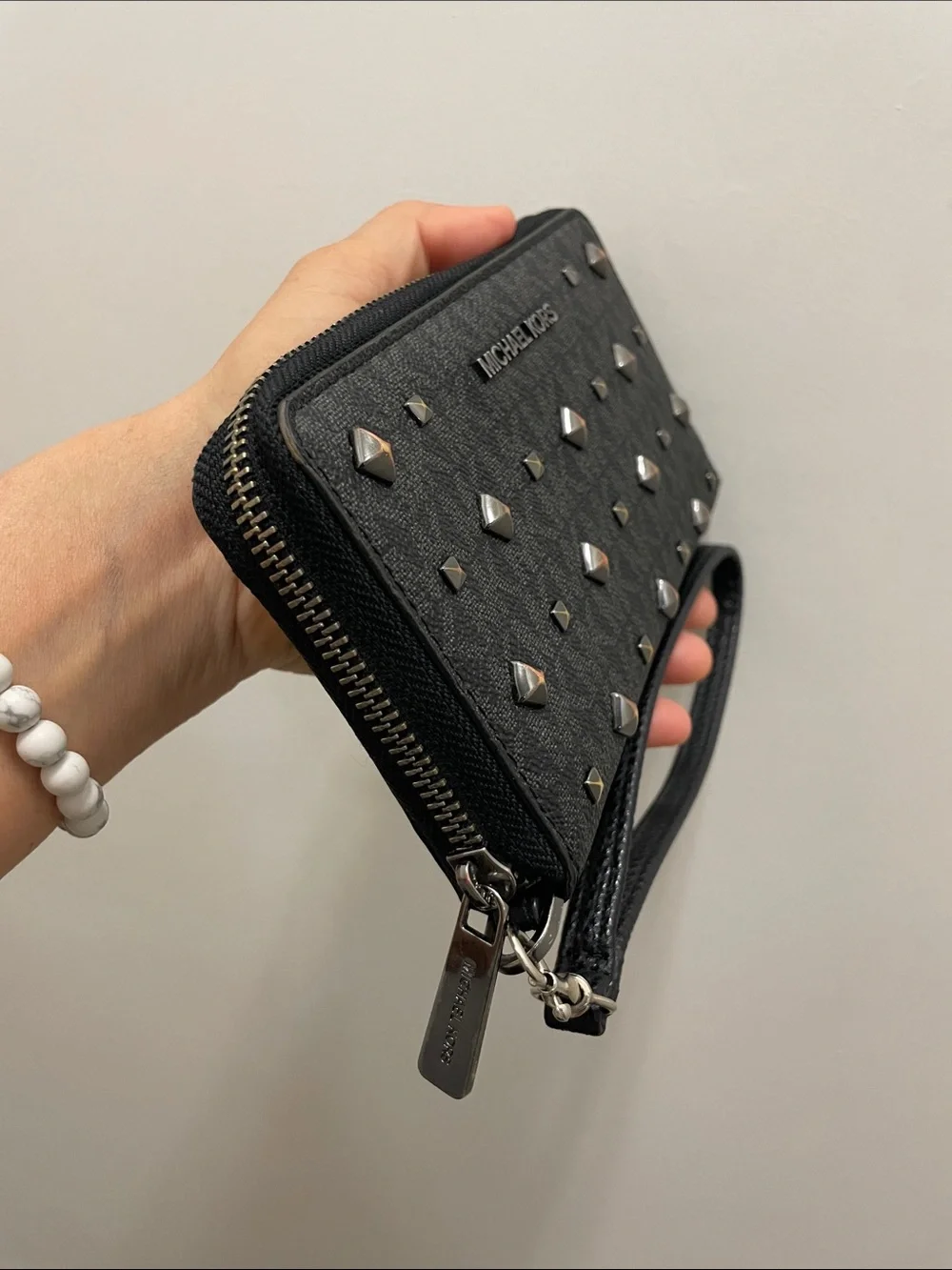 EUC Michael Kors Black Studded Leather Wristlet - Picture 3 of 16